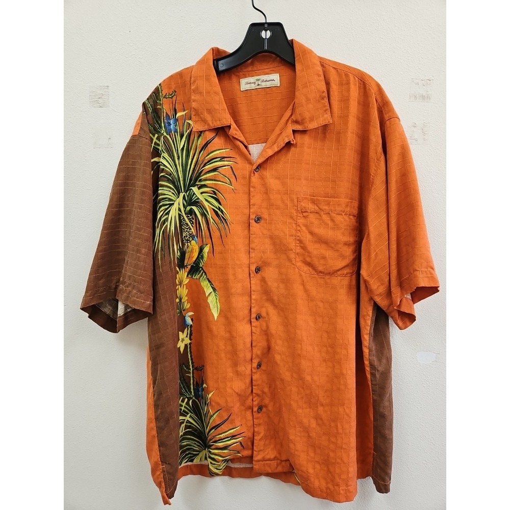 TOMMY BAHAMA Shirt Mens Large Silk Short Sleeve Tropical Bird